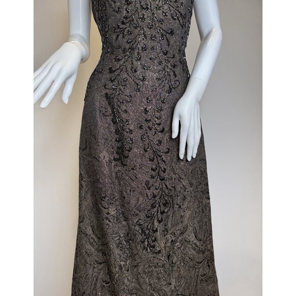 Lillie Rubin Carmen Marc Valvo Collection Brown Beaded Evening Gown Dress Long S - Picture 14 of 16